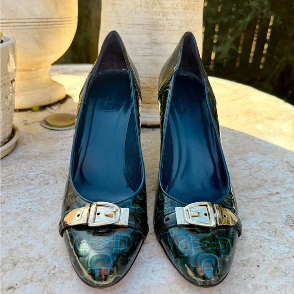 Gucci Dark Green Pumps Heels with Gold Buckle - Picture 2 of 7